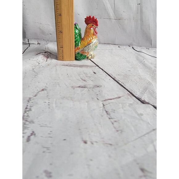 Rooster Enamel Rhinestone Crystal Hinged Trinket Box - Picture 10 of 10